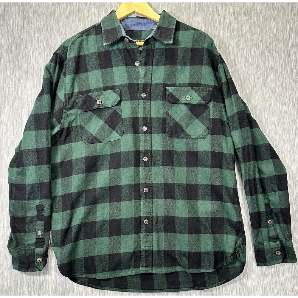 JACHS Men's Heavyweight Flannel XL Green Black Plaid Grunge Skater Button-down